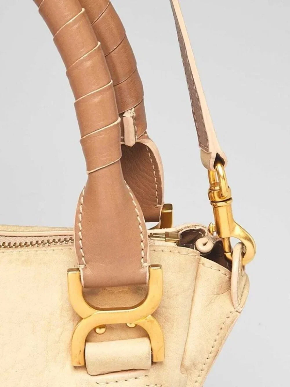 Chloe Light Beige/Brown Nubuck Leather Medium Marcie Bag